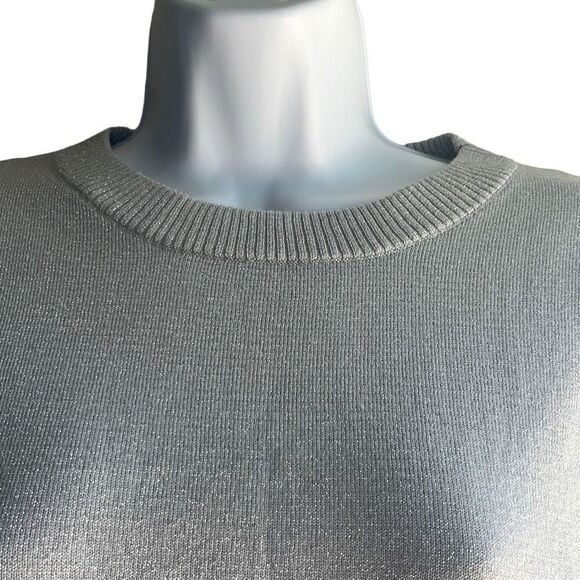 Nine West Gray Silver Metallic Pullover Sweater Long Sleeve Crewneck Medium - Picture 3 of 8